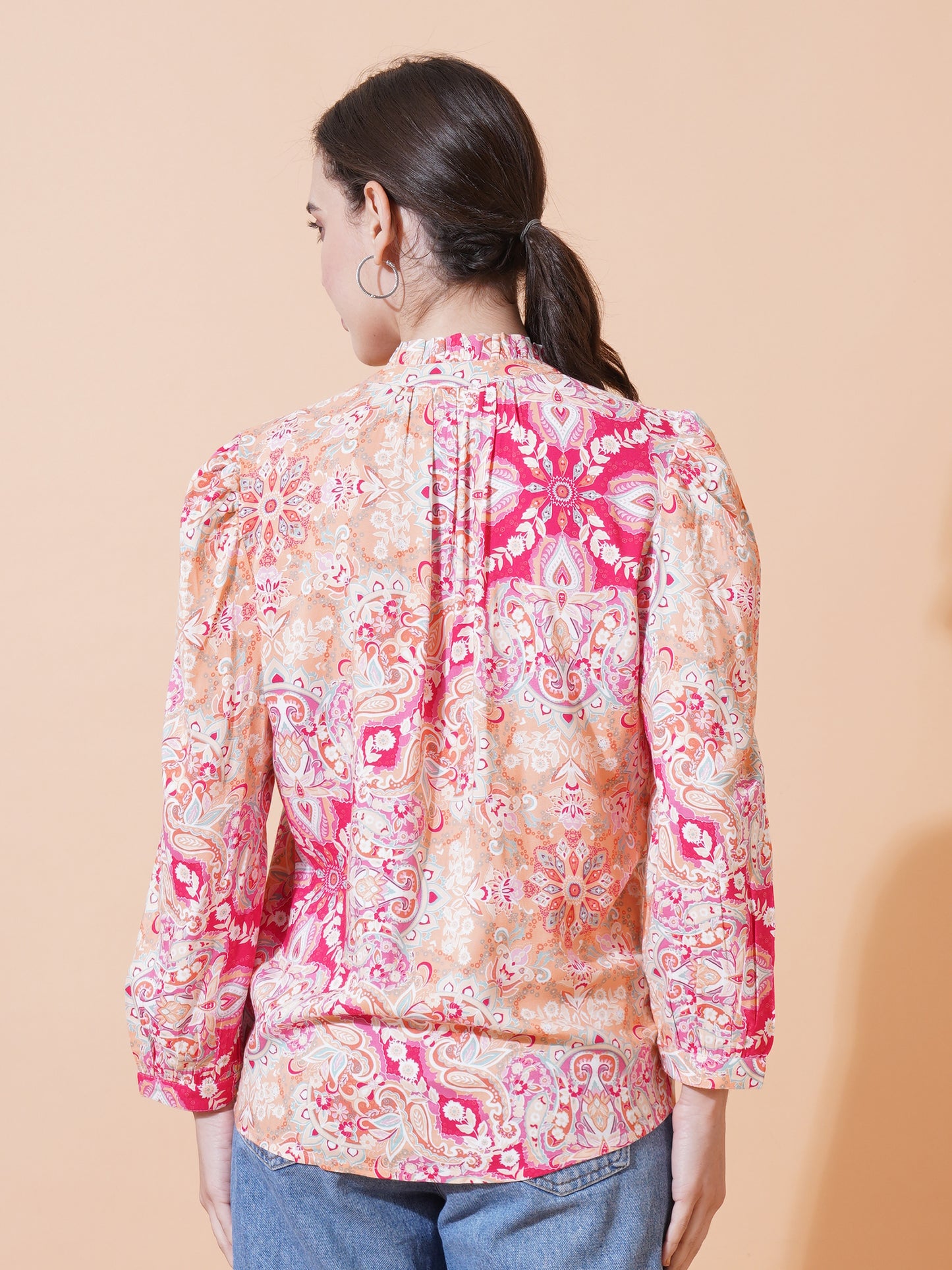 Womens Casual High Neck Top With Front Buttons