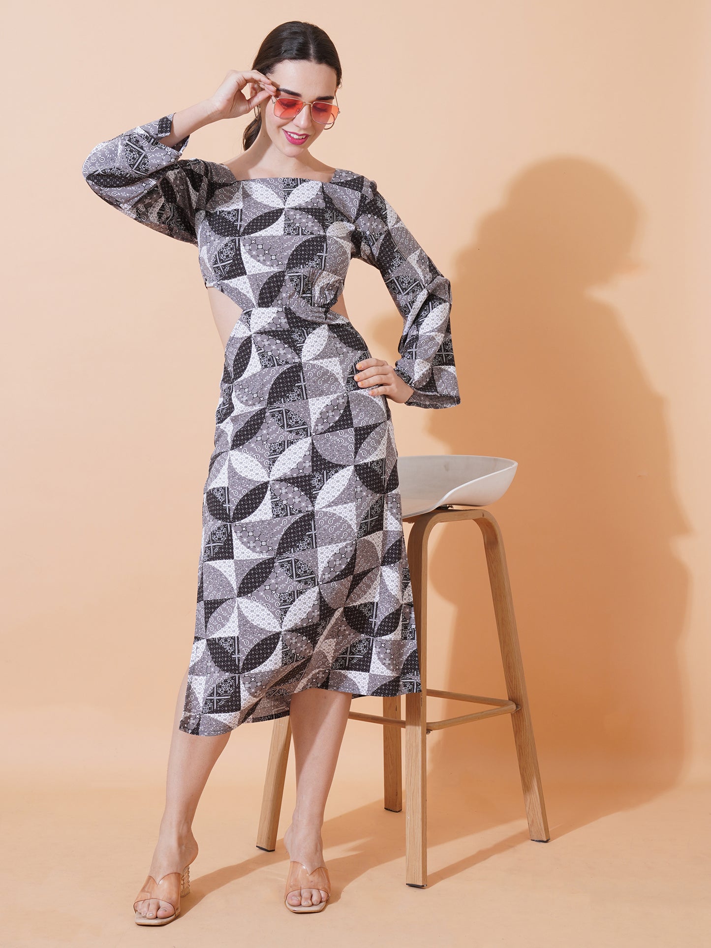 Womens Casual Midi Dress With Back Tie Up