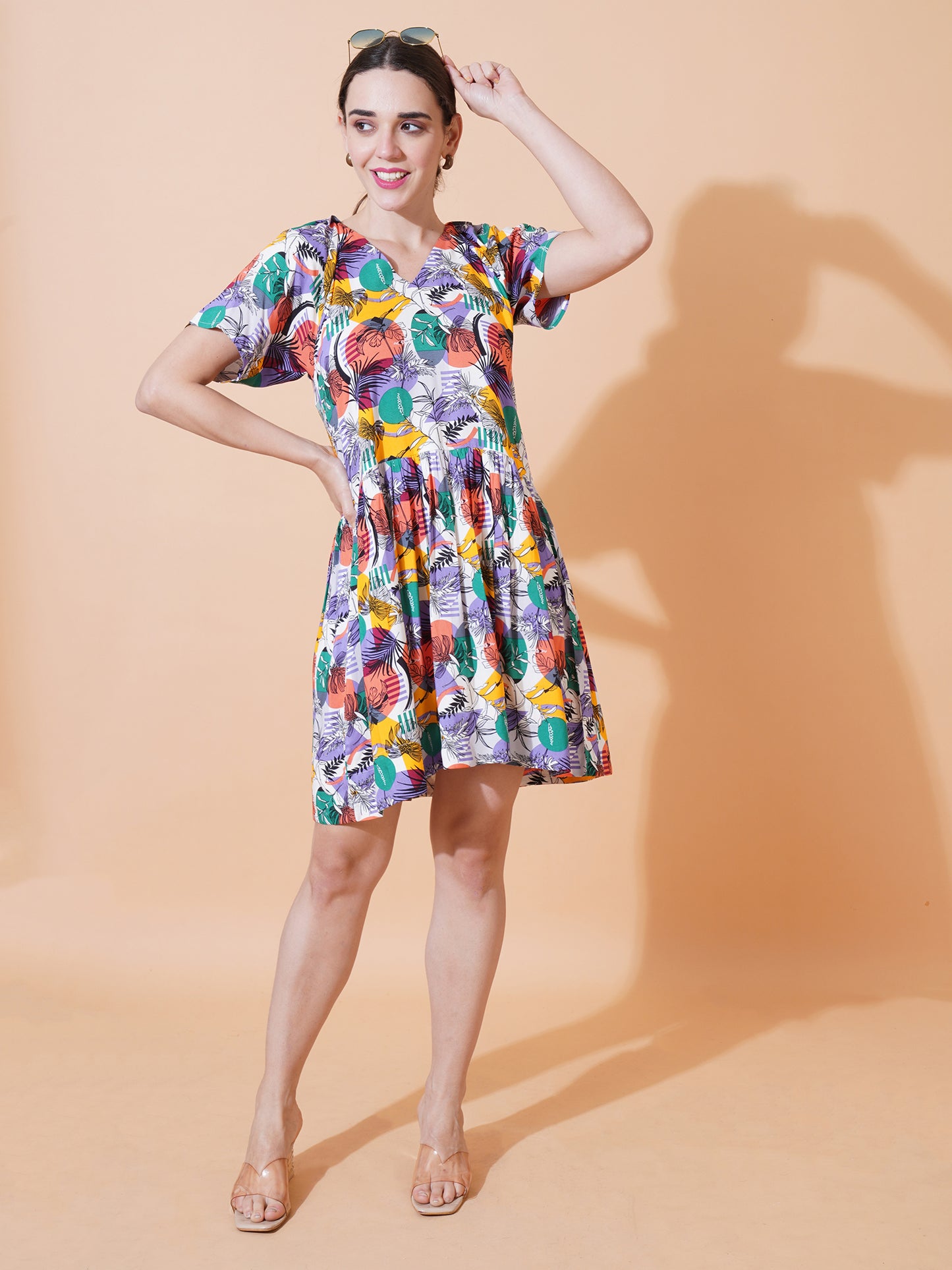 Womens Casual Puff Sleves Mini Dress