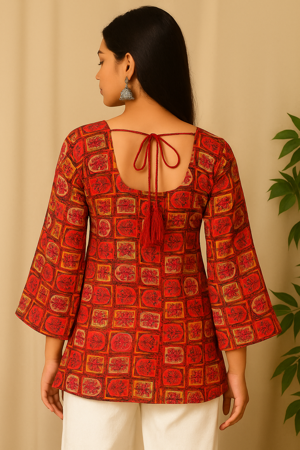 Womens Red silk Kurta Top