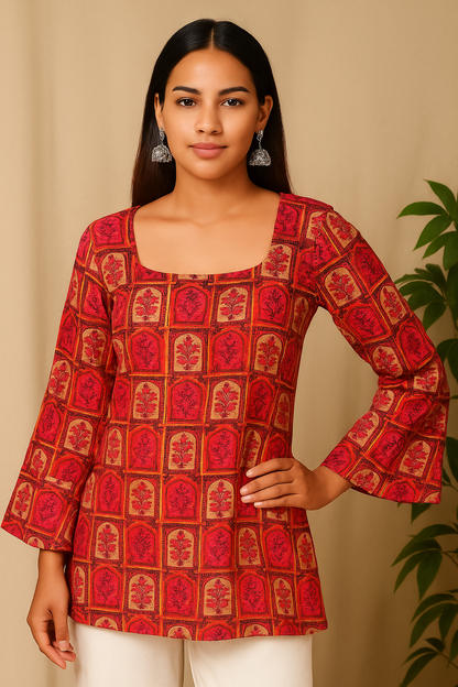 Womens Red silk Kurta Top